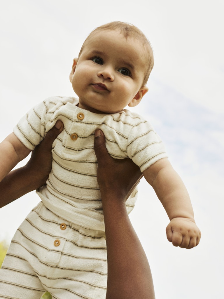 T-Shirt Terry Gestreift Frottee Weiß/Beige