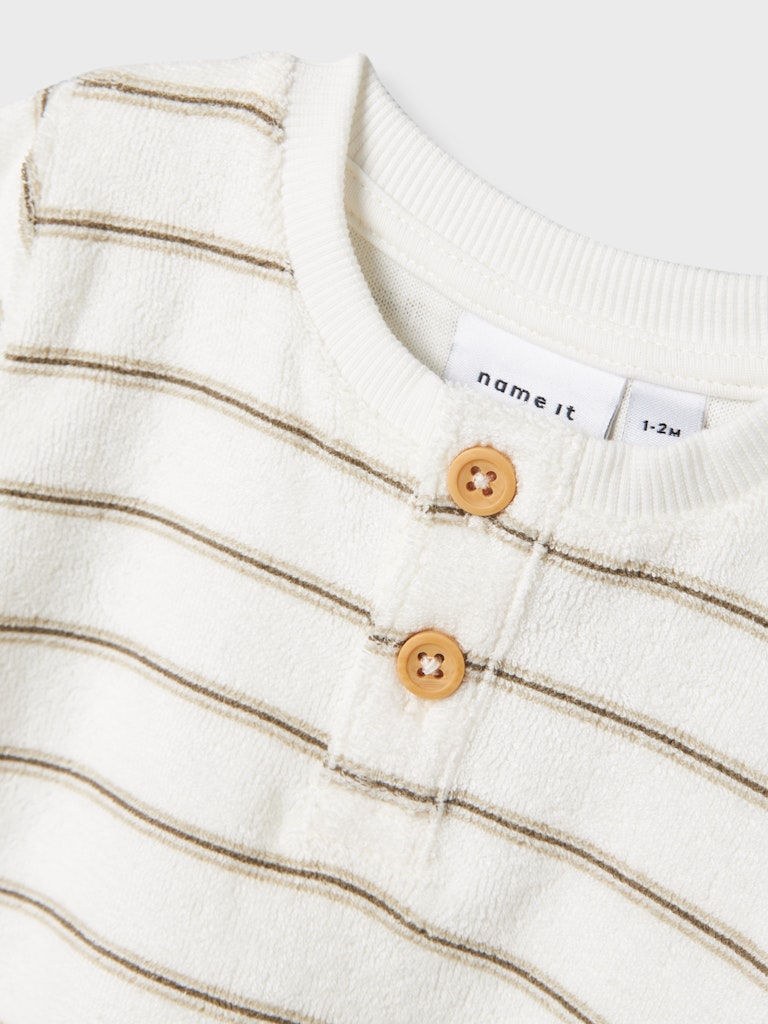 T-Shirt Terry Gestreift Frottee Weiß/Beige