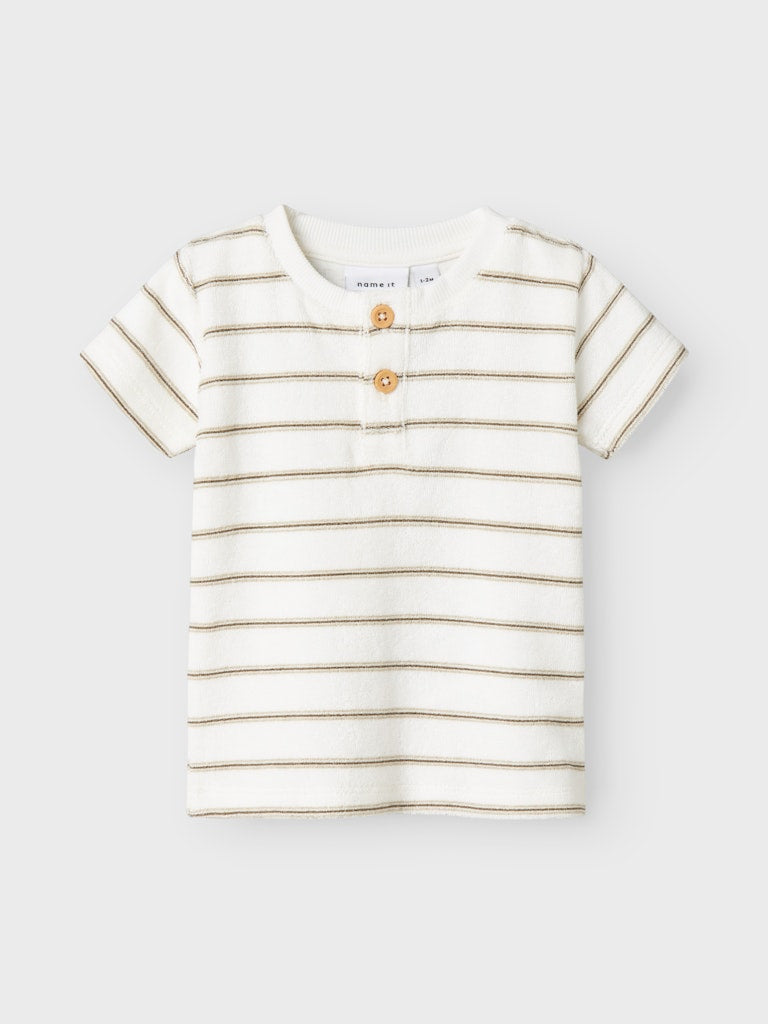 T-Shirt Terry Gestreift Frottee Weiß/Beige